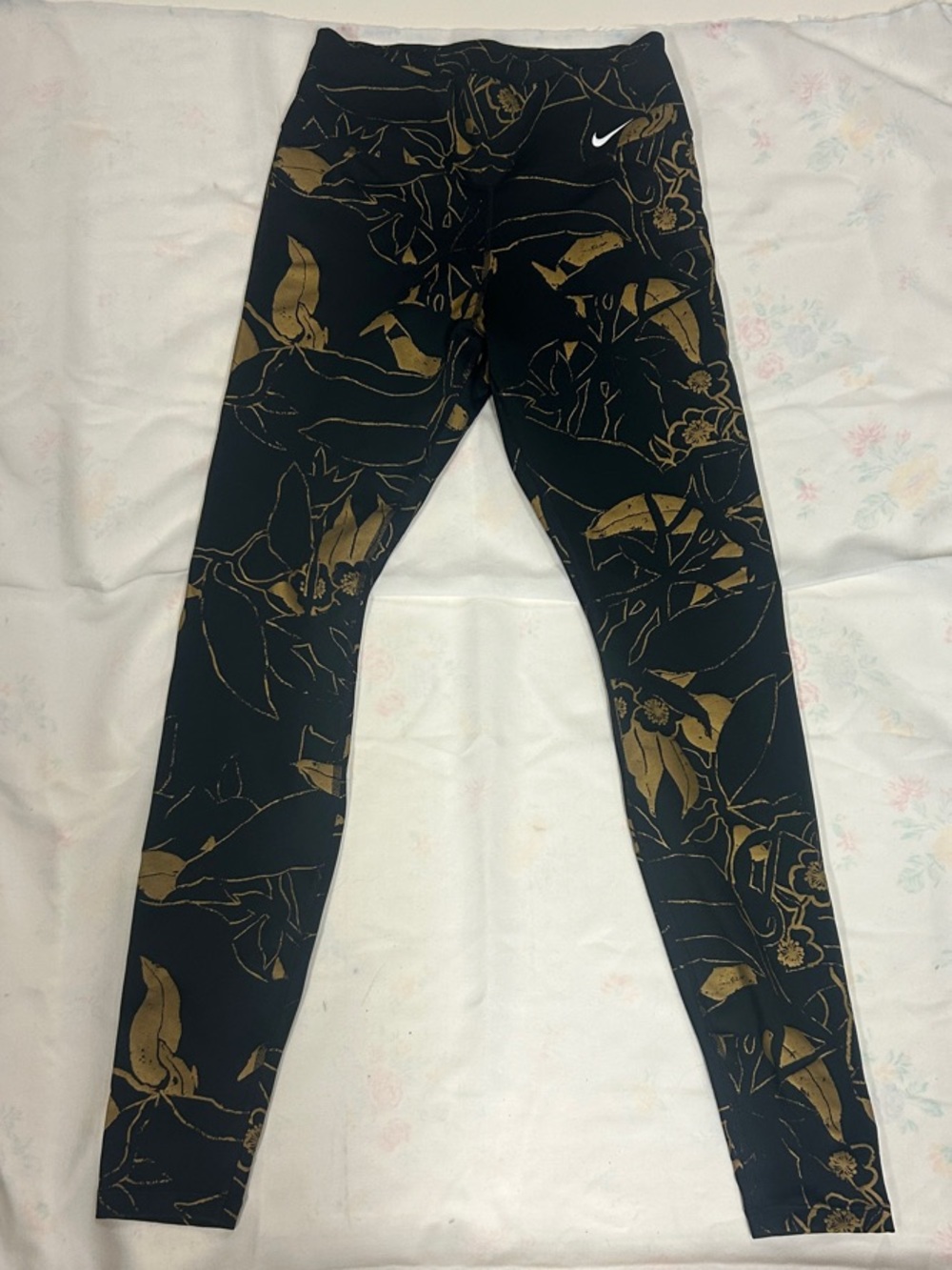 Nike Black Leggings with Gold Floral Print Small